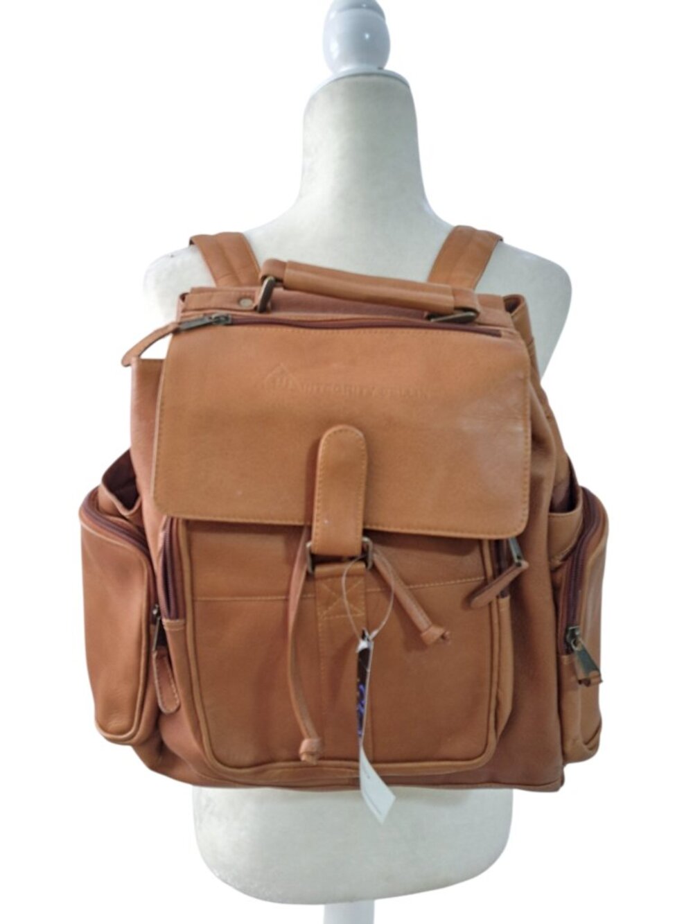 Clava Women's Men's Unisex Cognac Leather Multi Pockets School Professional